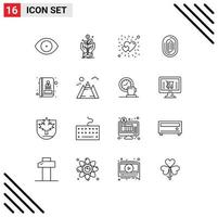 User Interface Pack of 16 Basic Outlines of scanner recognition rise identity love Editable Vector Design Elements