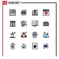 Group of 16 Modern Flat Color Filled Lines Set for split testing comparing video testing favorite Editable Creative Vector Design Elements