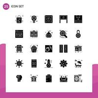 Mobile Interface Solid Glyph Set of 25 Pictograms of logistic table box interior home Editable Vector Design Elements