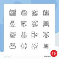 16 Universal Outline Signs Symbols of garage truck car shipping delivery Editable Vector Design Elements