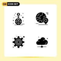 4 Universal Solid Glyphs Set for Web and Mobile Applications finance tour goal map gear Editable Vector Design Elements