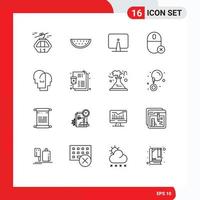 Mobile Interface Outline Set of 16 Pictograms of hardware devices water computers imac Editable Vector Design Elements