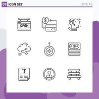 Set of 9 Modern UI Icons Symbols Signs for computing cloud credit share intelligence Editable Vector Design Elements