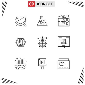 Modern Set of 9 Outlines and symbols such as traffic hand mountain stop hobbies Editable Vector Design Elements