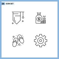 Line Pack of 4 Universal Symbols of badge savings success bank footwear Editable Vector Design Elements