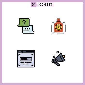 Modern Set of 4 Filledline Flat Colors Pictograph of job code chat dollar front end development Editable Vector Design Elements