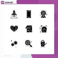 User Interface Pack of 9 Basic Solid Glyphs of love umbrella android pin location Editable Vector Design Elements