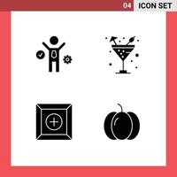 Pack of 4 Modern Solid Glyphs Signs and Symbols for Web Print Media such as business product drink water halloween Editable Vector Design Elements