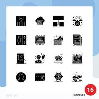 Solid Glyph Pack of 16 Universal Symbols of campaign group layout elevator experiment Editable Vector Design Elements