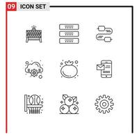 Pack of 9 creative Outlines of food computing furniture cloud joint Editable Vector Design Elements