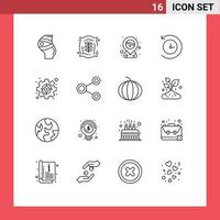 Pack of 16 creative Outlines of management time machine farm future placeholder Editable Vector Design Elements