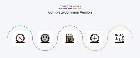 Complete Common Version Line Filled Flat 5 Icon Pack Including create. add. shirt. glass. beverage vector