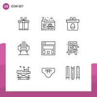 Mobile Interface Outline Set of 9 Pictograms of creative layout egg graphics design festivity Editable Vector Design Elements