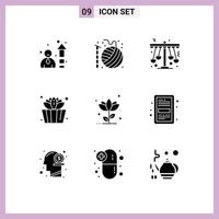 9 Thematic Vector Solid Glyphs and Editable Symbols of floral lotus kindergarten sauna entertainment Editable Vector Design Elements