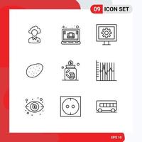 Stock Vector Icon Pack of 9 Line Signs and Symbols for banking patato case watch entertainment Editable Vector Design Elements