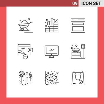 9 Thematic Vector Outlines and Editable Symbols of monitor wallet graph remove user Editable Vector Design Elements