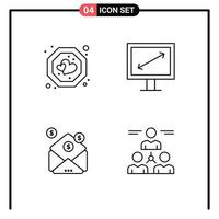 Modern Set of 4 Filledline Flat Colors and symbols such as favorite money tag tv connect Editable Vector Design Elements