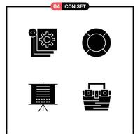 User Interface Pack of 4 Basic Solid Glyphs of coding ux process essential data Editable Vector Design Elements