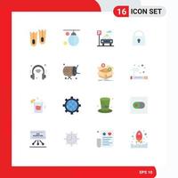 Pack of 16 creative Flat Colors of helpdesk login city locked lock Editable Pack of Creative Vector Design Elements