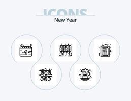 New Year Line Icon Pack 5 Icon Design. new year. calendar. card. mobile. heart vector