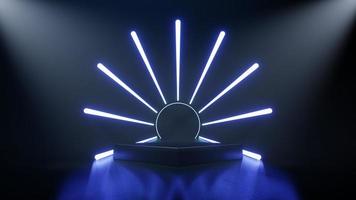 3d technology abstract neon light background, empty space scene, spotlight, dark night, virtual reality, cyber futuristic sci-fi background, street floor studio for mock up. colored geometric. photo