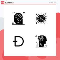 Group of 4 Solid Glyphs Signs and Symbols for animal coin owl target cryptocurrency Editable Vector Design Elements