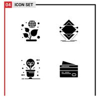 Mobile Interface Solid Glyph Set of 4 Pictograms of earth bulb computing science illumination Editable Vector Design Elements