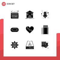 Set of 9 Modern UI Icons Symbols Signs for love psp bank playstation console Editable Vector Design Elements