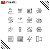 Mobile Interface Outline Set of 16 Pictograms of tag video setting speaker knife Editable Vector Design Elements