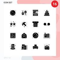 Mobile Interface Solid Glyph Set of 16 Pictograms of firework wedding cafe heart cake Editable Vector Design Elements