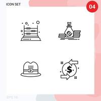 Modern Set of 4 Filledline Flat Colors Pictograph of game money mathematics bag cap Editable Vector Design Elements