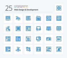 Web Design And Development 25 Blue Color icon pack including webpage. interface. monitor. day. design vector