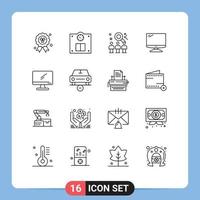 Group of 16 Outlines Signs and Symbols for delete pc team imac monitor Editable Vector Design Elements