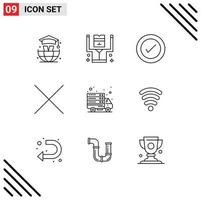 Pack of 9 Modern Outlines Signs and Symbols for Web Print Media such as wifi transfer ui online delete Editable Vector Design Elements