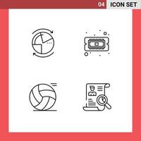 Line Pack of 4 Universal Symbols of data ball network computer sport Editable Vector Design Elements