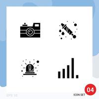 4 Thematic Vector Solid Glyphs and Editable Symbols of antique camera emergency retro camera water gun red Editable Vector Design Elements