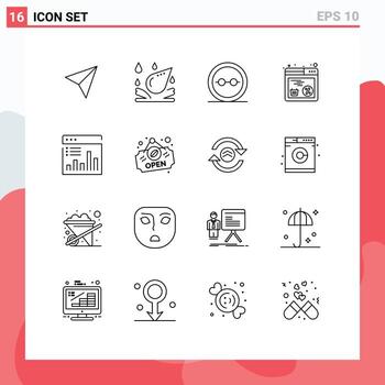 16 Universal Outline Signs Symbols of chart analysis geek web online Editable Vector Design Elements