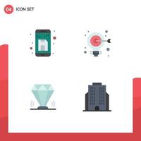 Group of 4 Modern Flat Icons Set for back diamond storage target gem Editable Vector Design Elements