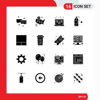 16 Thematic Vector Solid Glyphs and Editable Symbols of drink layout learning grid detergent Editable Vector Design Elements