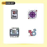 Set of 4 Modern UI Icons Symbols Signs for mobile invoice flower sunflower percent Editable Vector Design Elements