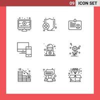 Set of 9 Commercial Outlines pack for technical customer id phone mac Editable Vector Design Elements
