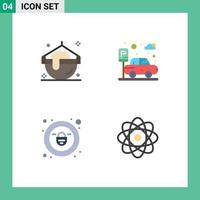 Group of 4 Modern Flat Icons Set for cook security pot transport energy Editable Vector Design Elements