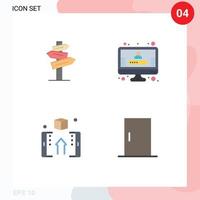 Group of 4 Flat Icons Signs and Symbols for direction money room registration shop Editable Vector Design Elements