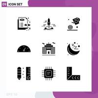 Set of 9 Modern UI Icons Symbols Signs for corporation building earth performance dashboard Editable Vector Design Elements