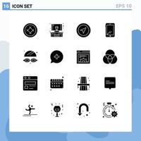 Set of 16 Modern UI Icons Symbols Signs for goggles android location mobile phone Editable Vector Design Elements