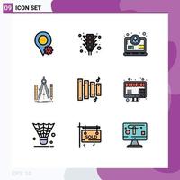 Pictogram Set of 9 Simple Filledline Flat Colors of equipment tool concept math design Editable Vector Design Elements