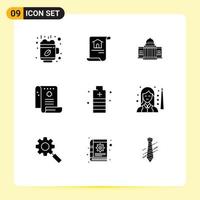 Group of 9 Solid Glyphs Signs and Symbols for medical health whtiehouse place architecture Editable Vector Design Elements