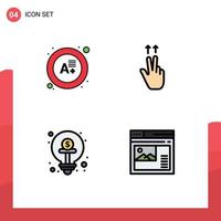 Set of 4 Vector Filledline Flat Colors on Grid for exam funding fingers business internet Editable Vector Design Elements