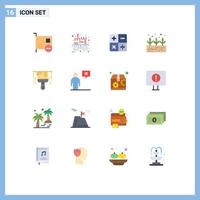 Flat Color Pack of 16 Universal Symbols of communication paint calculate construction growth Editable Pack of Creative Vector Design Elements