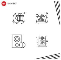 4 User Interface Line Pack of modern Signs and Symbols of celebrate computers gift heavy gadget Editable Vector Design Elements